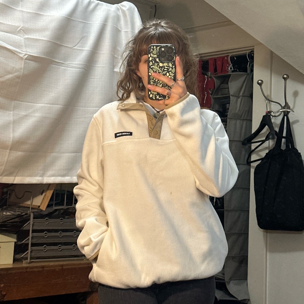 Lands' End Women's Cream Fleece Sweater